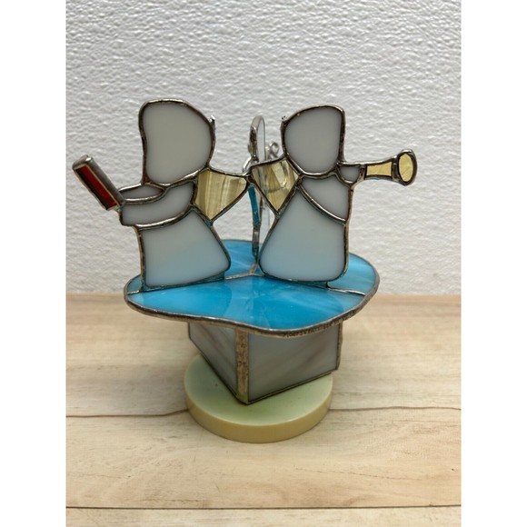 Vtg Christmas Angels Stained Glass Sankyo Japan Music Box Carousel Amazing Grase - Picture 3 of 11